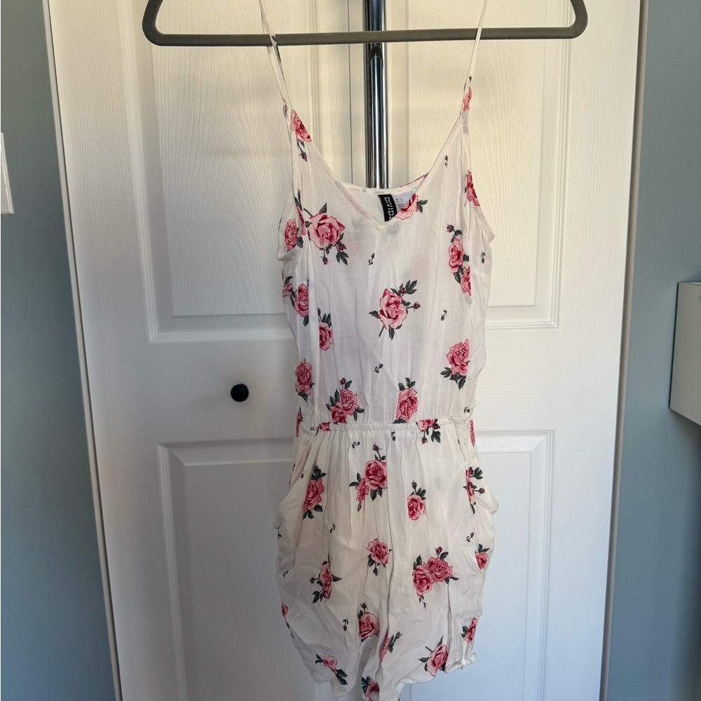 H&M Floral Print Romper - white and pink size 2